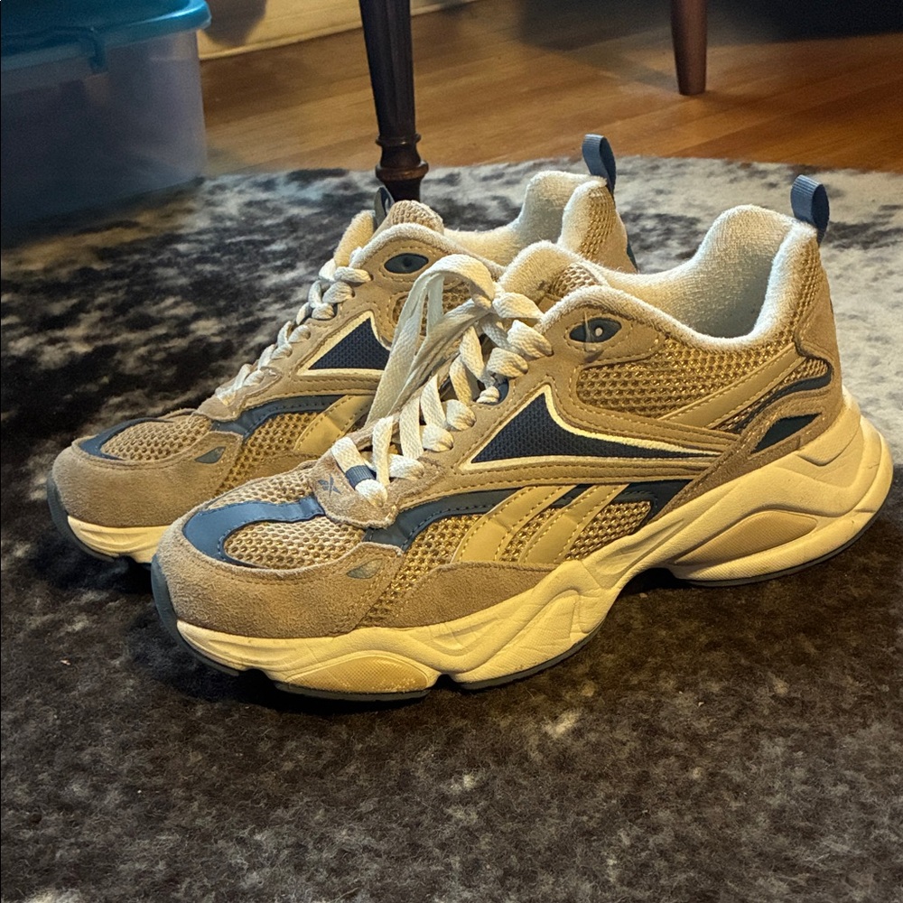 Men's Tan and Blue Reebok Shoes